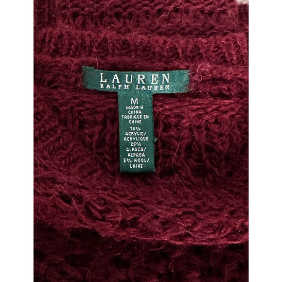 Lauren Ralph Lauren Burgundy Open Knit Long Sleeve Alpaca Blend Sweater Medium - Picture 6 of 6